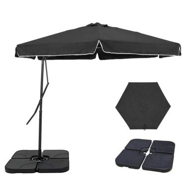 Imagem de Kit Ombrelone Lateral Suspenso 3m Oslo Com Alavanca + Base 60L Quadrada - Belfix