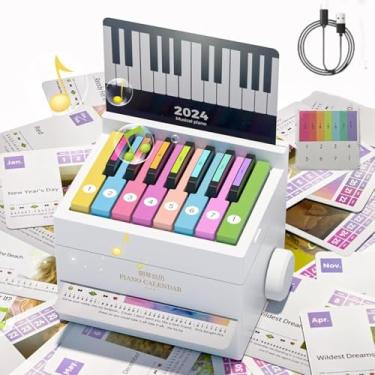 Imagem de Calendário de piano 2025 calendário de mesa, partituras musicais, mini calendário de piano recarregável, presente musical para amigos da família, meninos, meninas (branco)