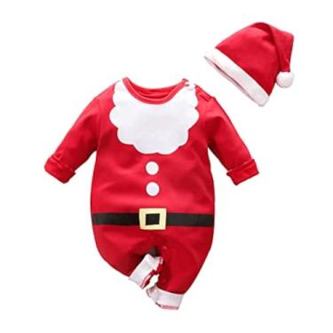 Imagem de ZHSKEUUN My First Christmas Macacão infantil de manga comprida para bebês meninos e meninas Outift, Roupa de Papai Noel para bebês, 0-3 Meses