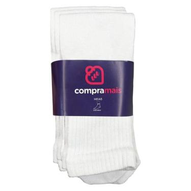 Imagem de Kit 3 Pares de Meias Compramais Cano Médio Algodão Branco - QLC SPORT,