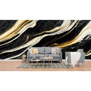 Imagem de Papel de Parede Painel 3D Mármore Preto Branco Dourado 4M Revestimento