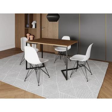 Imagem de Mesa Industrial Base Ferro Preto em  V  Tampo 137x90 Amendoa 4 Cadeira