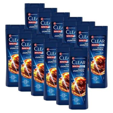 Imagem de Kit 12 Shampoo Anticaspa Clear Men Queda Control 400ml