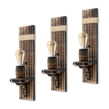Imagem de Kit 3 Luminárias De Parede Colonial De Madeira Rústica Retrô - Delenha