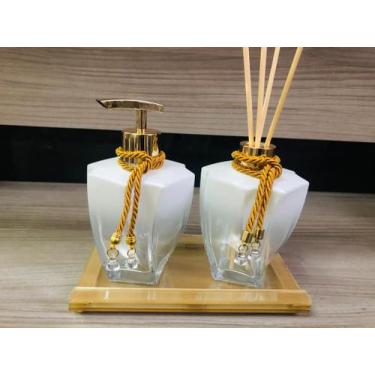 Imagem de Kit Banheiro Dourado Aromatizador Porta Sabonete Luxo Casa - Ateliê Cr