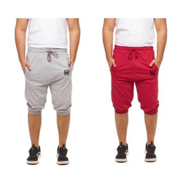 Imagem de Kit 02 bermudas de moleton wooks masculina skinny fitness, Cinza, Verm