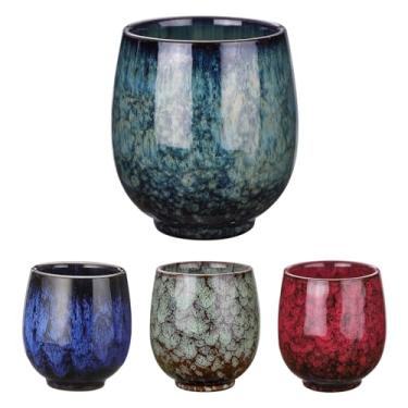 Imagem de HARFINGTON 4 peças Xícara de chá de cerâmica chinesa 153 g Conjunto de chá tradicional Gong Fu japonês sem alça Xícara de chá pequena para chá mate, café, vinho, bebidas, 4 cores