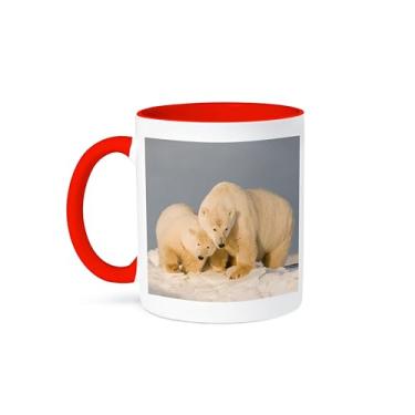 Imagem de 3dRose Use a caneca de dois tons de urso polar do Alaska Artic Nar e filhote ao longo de uma ilha barreira, 325 ml, vermelha