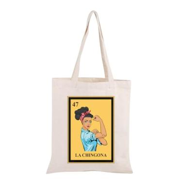 Imagem de JXGZSO Chingona Gift La Chingona Bolsa de Ombro Loteria Mexicana Sacola Latina Presente Amante Loteria Presente, Sacola Chingona, Large