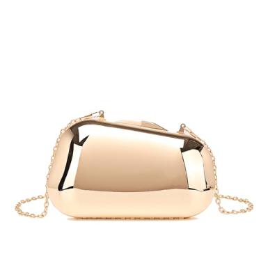 Imagem de Buric Bolsa clutch de metal para mulheres, bolsa de mão acrílica para noite, pequenas bolsas metálicas com corrente para festa de casamento, formatura, Dourado
