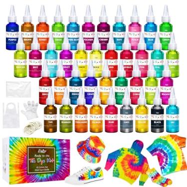 Imagem de Kit tie dye – 40 cores de tinta permanente para tecido com elásticos, luvas, capa de mesa, avental para crianças e adultos arte tie-dye - tinta têxtil tudo-em-1 para camisa DIY, pintura de roupas com