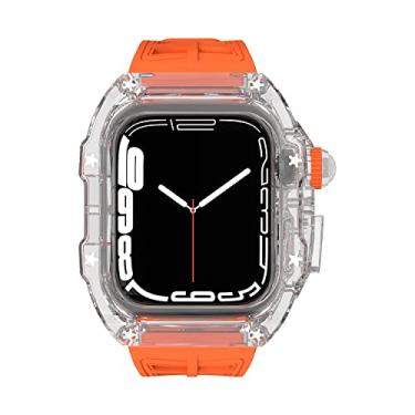 Imagem de DGYSG Capa rígida transparente leve com pulseira para Apple Watch Series 8 7 45mm / SE 6 5 4 4 mm, luxuosa, transparente, resistente, protetor militar, para-choque, tático, resistente, proteção total para iWatch