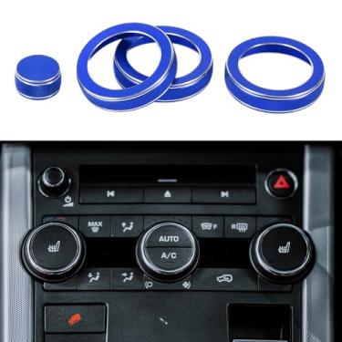 Imagem de TUCKBOLD Anel de cobertura de botão de controle de volume de mídia de ar condicionado AC para Land Rover Range Rover Evoque 2012-2018 resistente | Acabamento de decalque interior azul 4 peças
