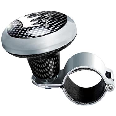 Imagem de AICARS Botão giratório para volante de carro com cabeça ABS anel de metal fibra de carbono