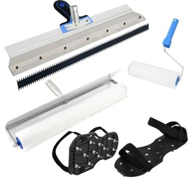 Imagem de Kit de ferramentas de cimento autonivelante, rolo de ponta para cimento autonivelante, ferramentas de piso epóxi, escova de rolo, sapatos pontiagudos de rolo de construção de piso, ancinho