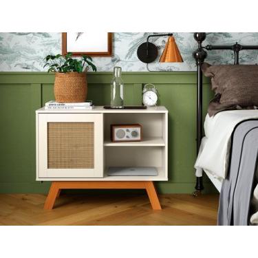 Imagem de Balcao Buffet Aparador Bar Porta de Correr Rattan pés em Madeira - Off