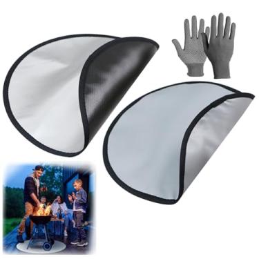 Imagem de 星姿 Conjunto de 2 peças de tapete de churrasqueira ao ar livre com luva, protetor de lareira reutilizável, lavável, dobrável, protetor de piso redondo portátil de 91/96/40 polegadas, impermeável, à