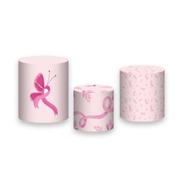 Imagem de Trio De Capa Cilindro - Borboleta Outubro Rosa 001 - Via Cores