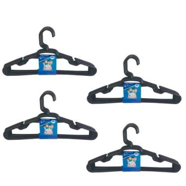 Imagem de Kit 20 Cabides Infantil Plástico Reforçado 28x14cm  Preto Trioplast