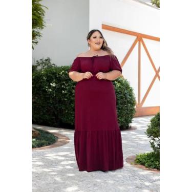 Imagem de Vestido Plus Size Ciganinha Látex na Cintura - luh may, Bordô, P