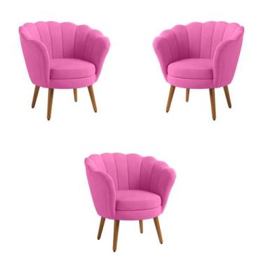 Imagem de Kit 3 Poltronas Decorativas Pétala Sala de Estar Tecido Veludo Rosa Ki