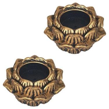 Imagem de Incensário Castiçal Flor De Lótus Ouro Grande Kit 2 Unid 13053 - Mana 