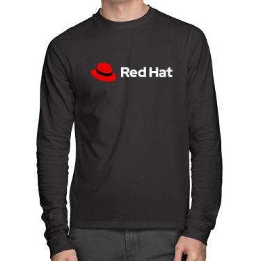 Imagem de Camiseta Algodão Red Hat Linux Logo Manga Longa - Foca na Moda, Preto,