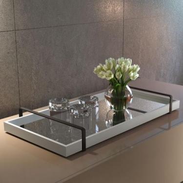 Imagem de Bandeja Decorativa Espelhada Off White Alças Variadas - Zarco Interior