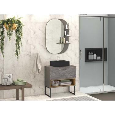 Imagem de Gabinete para Banheiro com Pés Cuba Preta 01 Gaveta e Espelheira com P