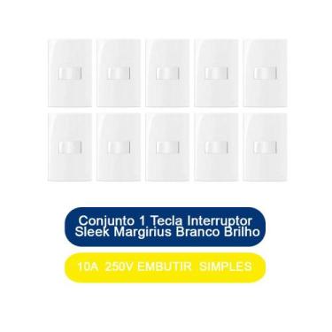 Imagem de Kit 10 Conjunto 1 Tecla Interruptor Simples 10A 250V Embutir Sleek Mar