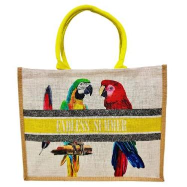 Imagem de Bolsa De Praia Amarela Estampada Araras Aves Passaros Piscina Viajar V