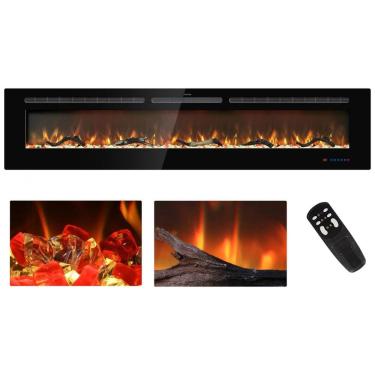 Imagem de Lareira Elétrica de Embutir A43x203L com Controle Remoto, Temporizador e Chamas Multicolorida, 110V, Kentsky, Preta