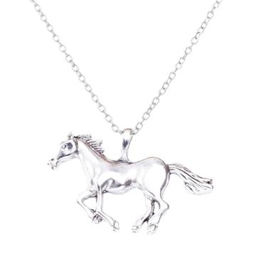 Imagem de QLUYCKW Colar de cavalo feminino, exclusivo, dourado, prata, corrida de cavalos, boa sorte, vintage, punk, caubói ocidental, pingente para homens, presente de aniversário, Zinco, Sem Pedra Preciosa