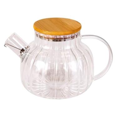 Imagem de Chaleira de Vidro Borossilicato com Coador Inox 1L Tampa de Bambu e Design Moderno para Chá e Café