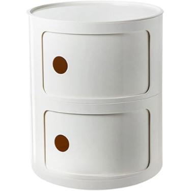 Imagem de Mesa de cabeceira redonda de plástico de 2/3/4 níveis de armazenamento com gavetas e porta deslizante, armário de cabeceira moderno nórdico para quarto, A, 30 x 40 cm
