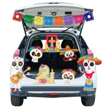 Imagem de Fancy Land Day of the Dead – Kit de decoração de carro Dia de Los Muertos Decorações design de esqueleto de caveira mexicana para SUV Archway porta de garagem ao ar livre
