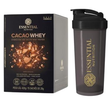 Imagem de Cacao Whey Protein Isolado e Hidrolisado Box 15 Sachês - Essential + Coqueteleira Oficial