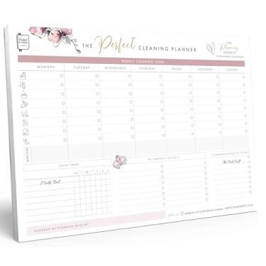 Imagem de Perfect Planner Company - Bloco de mesa para planejador de limpeza A4 - Design removível - Tarefas semanais e diárias - com lista de tarefas e lista de compras de produtos de limpeza - papel FSC 90gsm