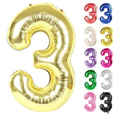 Imagem de Champagne Gold Number 3 Balloon 40 Inch, White Gold 3 Balloon Number, 3rd Birthday Decorations, Light Gold Party Supplies for Boys Girls
