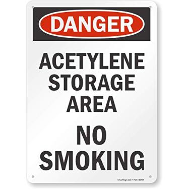 Imagem de SmartSign Placa "Danger - Área de armazenamento de acetileno, não fumar" | Alumínio de 25,4 cm x 35,5 cm