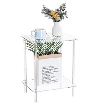 Imagem de Mesa Lateral de Acrílico de 2 Camadas, Mesa de Cabeceira Leve e Resistente Com Espaço de Armazenamento Suficiente para Sala de Estar, Quarto, Material Acrílico, 40x30x50cm