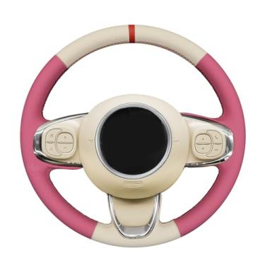 Imagem de MEWANT Capa protetora de volante de carro costurada à mão bege + rosa para Fiat 500 2015-2021 / 500C 2016-2021 Fiat 500 acessórios de volante