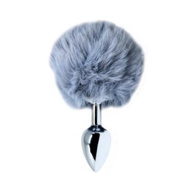 Imagem de Plug Anal de Metal com Cauda de Pelo Artificial, 6,5 cm x 2,5 cm (Cinza)