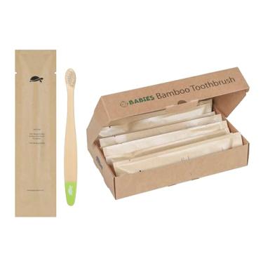 Imagem de Sea Turtle Cerdas à base de plantas, escovas de dentes de bambu ultramacias, seladas individualmente para bebês (pacote com 10)