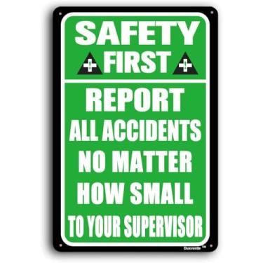 Imagem de Duxverde Safety First Report All Accidents To Supervisor Sign, 20.3 cm x 30.5 cm Placas de segurança de alumínio para local de trabalho, negócios e canteiro de obras