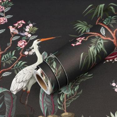 Imagem de Livelynine Pássaro Floral Vintage Papel de Parede Descasque e Cole Chinoiserie Verde Botânico Rosa Peônia Flor Guindaste Branco Mural Escuro Moody Papel de Parede Destaque Locatário Papel de Contato