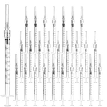 Imagem de A AKRAF Seringa luer lock de 100 embalagens de 1ml com agulha de 27ga de 1/2 polegada - seringas descartáveis ​​de 1ml com agulhas afiadas - seringas de 1ml seladas individualmente e higieni