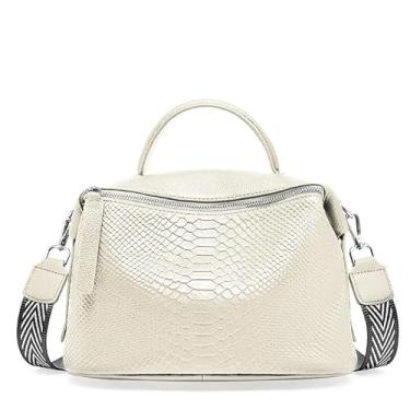 Imagem de Bolsa de ombro feminina com estampa de crocodilo de couro genuíno casual diário, Bege