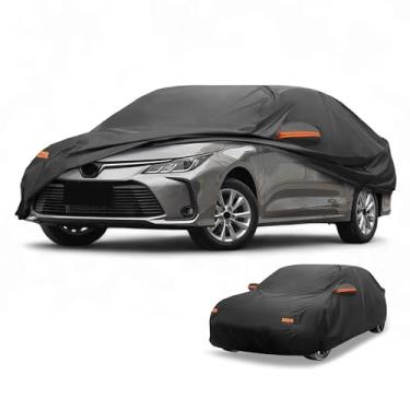 Imagem de Partuto Capa de carro à prova d'água para todos os climas, proteção solar e chuva, cobertura externa completa para Toyota Corolla Sedan 190T-PU preta com zíperes do lado esquerdo