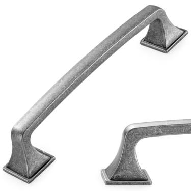 Imagem de KOOFIZO Puxador de armário vintage de pé quadrado grande - alça de ferro antigo, espaçamento de parafuso de 128 mm, pacote com 10 ferragens retrô para porta de armário de cozinha, gaveta de cômoda de